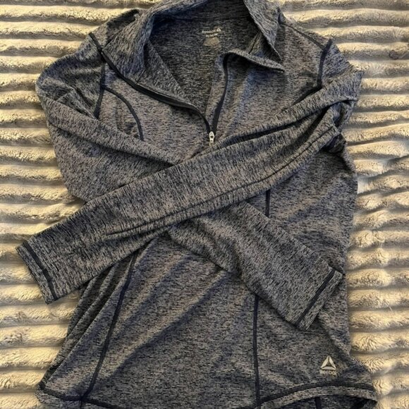 Reebok, long sleeve quarter zip, size M; navy/white stripes - Picture 1 of 1